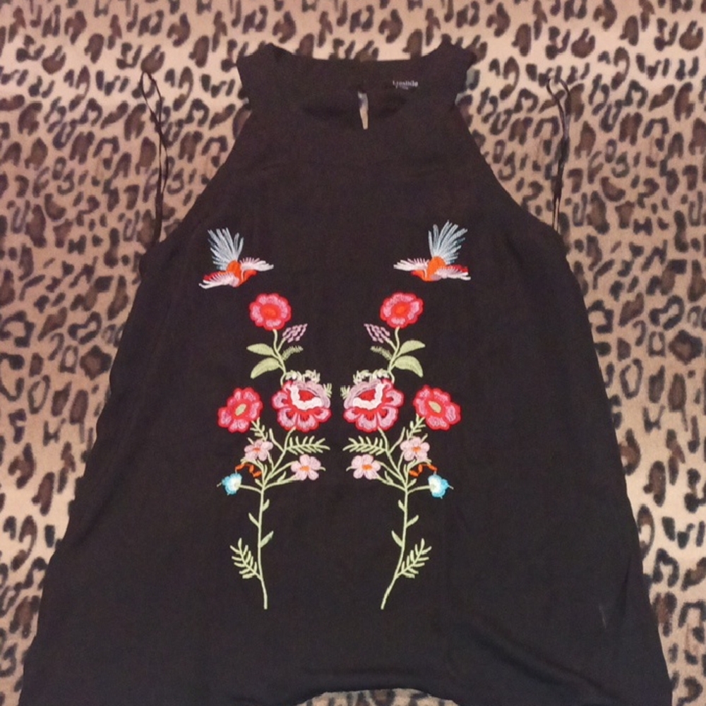 Black Embroidered Floral Top